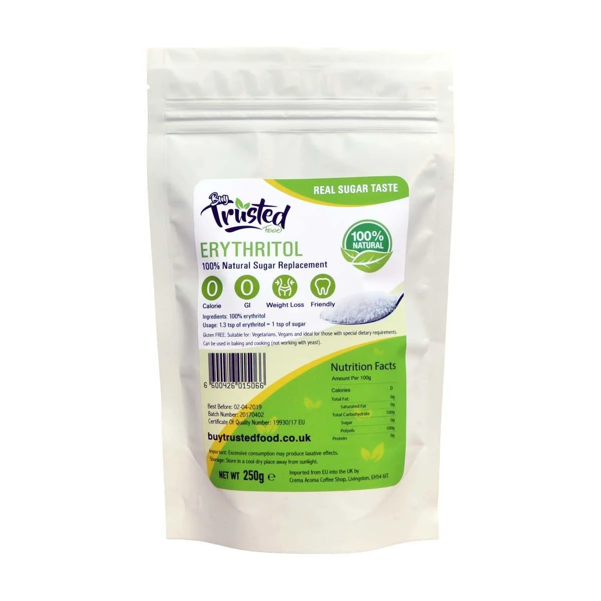 Erythritol 250g - ZERO Calorie 100% Natural Sugar Replacement image 0