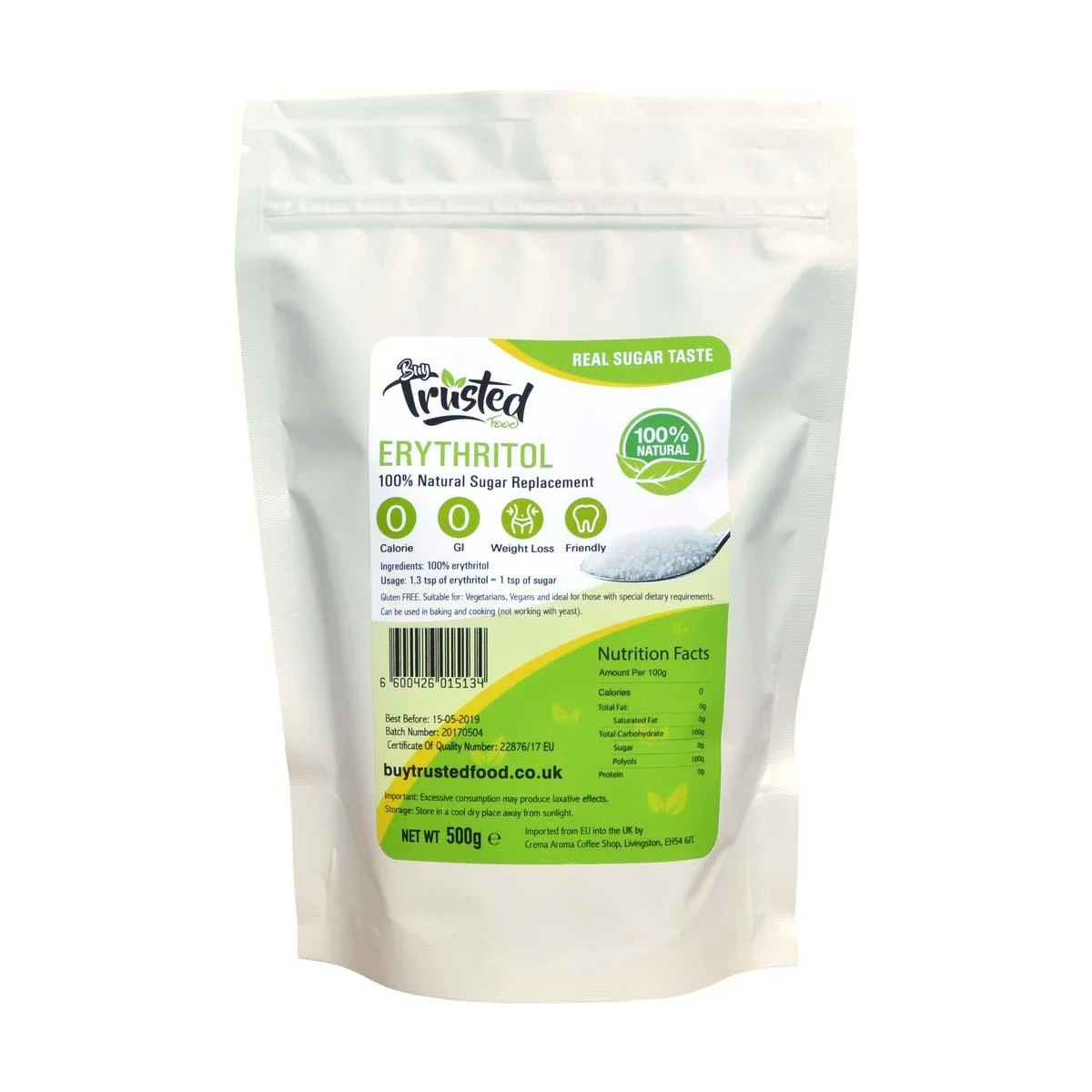 Erythritol 500g - ZERO Calorie 100% Natural Sugar Replacement image 0