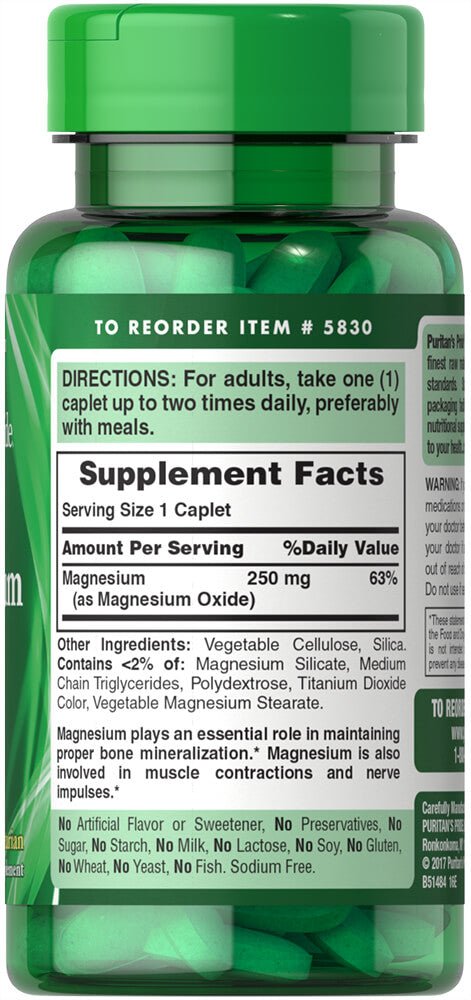 Puritan Pride Magnesium 250 mg 100 Tab - Keto Pakistan