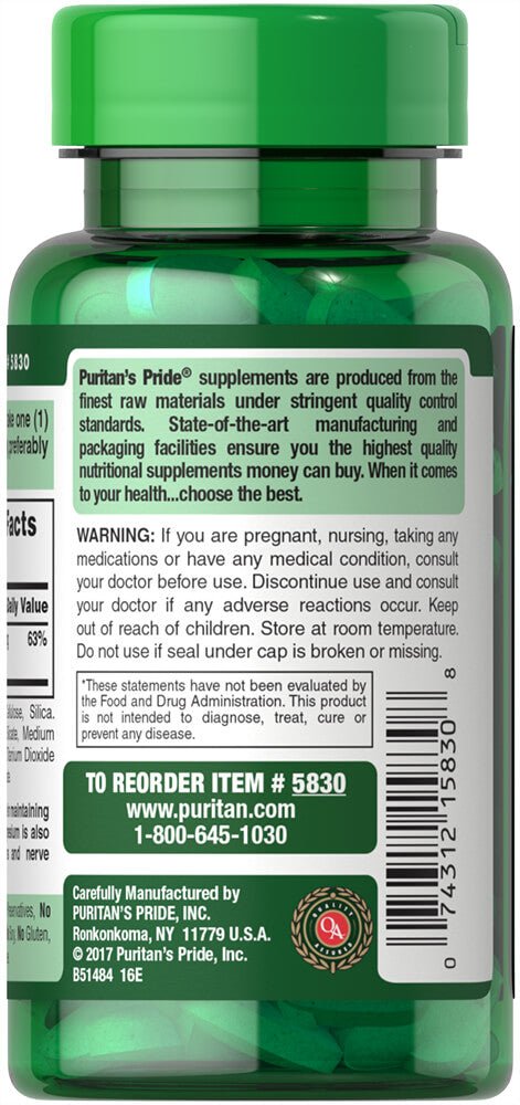 Puritan Pride Magnesium 250 mg 100 Tab - Keto Pakistan