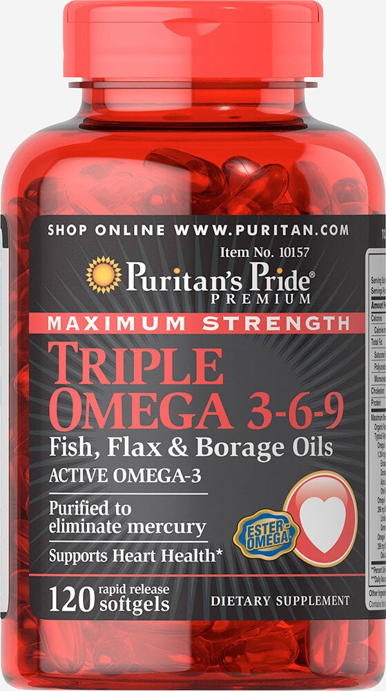 Puritan&039;s Pride Maximum Strength Triple Omega 3 - 6 - 9 Fish, Flax &038; Borage Oils - Keto Pakistan
