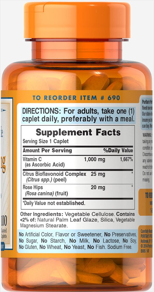 Puritan's Pride Vitamin C-1000 mg with Bioflavonoids & Rose Hips - Keto Pakistan